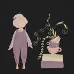 Девочка с книгами и цветочками