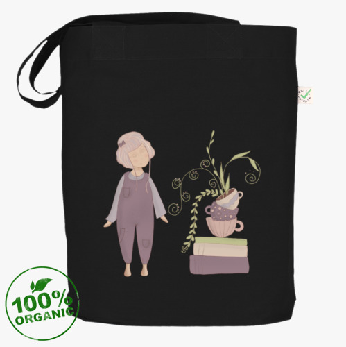 Сумка шоппер с принтом Девочка с книгами и цветочками