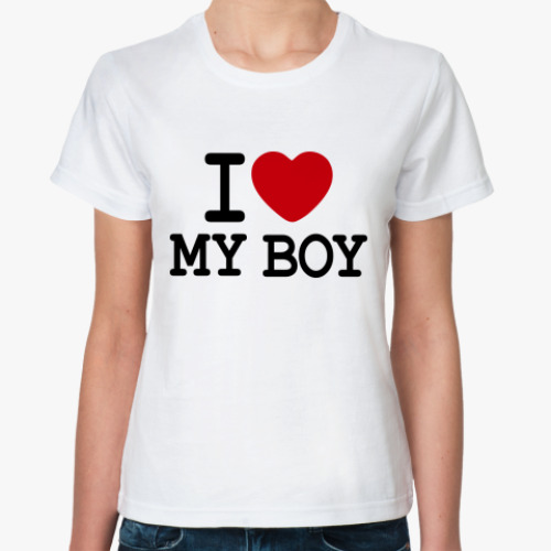 Классическая футболка с принтом I Love My Boy