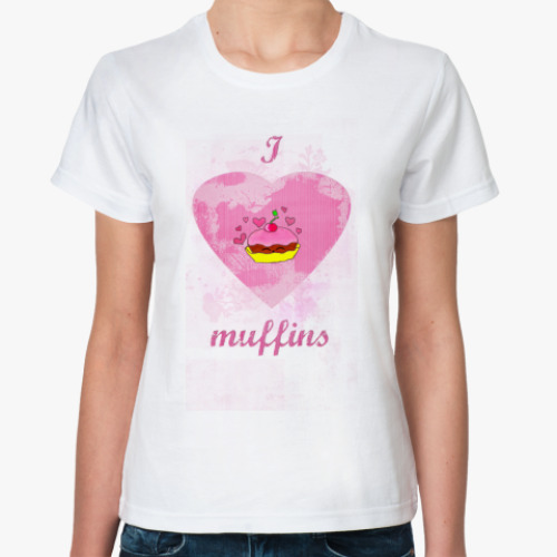 Классическая футболка с принтом i love muffins