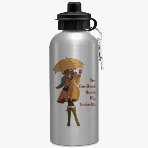Бутылка с карабином (500 мл) с принтом Под моим зонтом