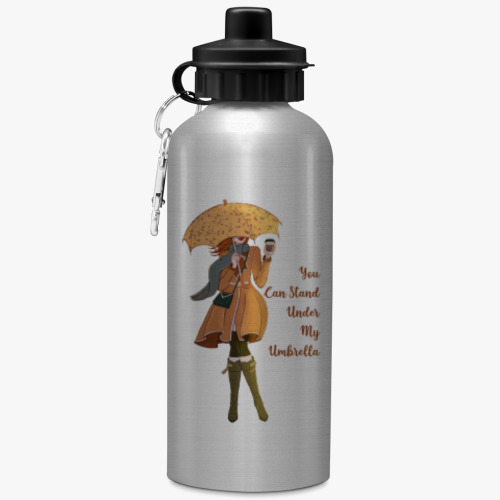 Бутылка с карабином (500 мл) с принтом Под моим зонтом