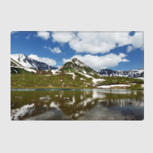 Холст Полуостров Камчатка, горы, горное озеро, отражение