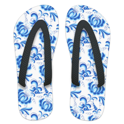 Шлепанцы (сланцы) с принтом Гжель