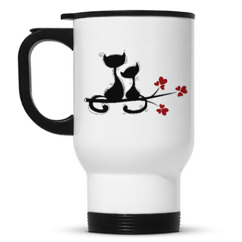 Кружка-термос с принтом Любовь и кошки