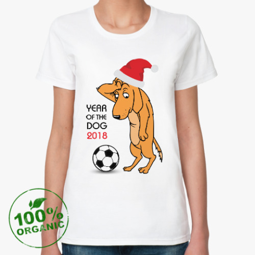 Женская футболка из органик-хлопка Символ 2018 года желтая земляная собака