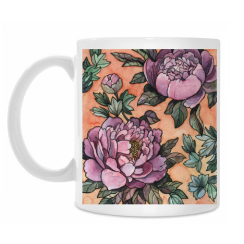 Кружка с принтом Пионы