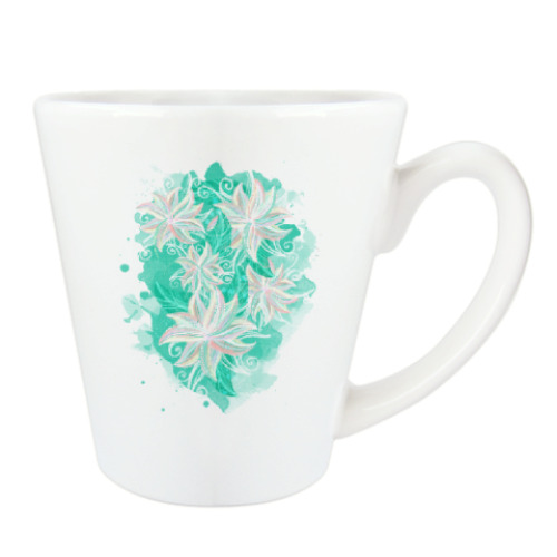 Чашка Латте с принтом Бирюзовый цветочный орнамент