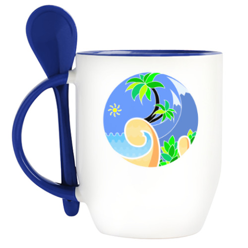Кружка с ложкой Тропический пейзаж в круге