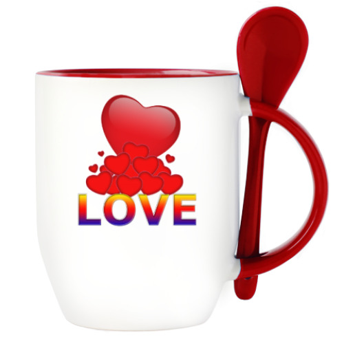 Кружка с ложкой с принтом Сердца