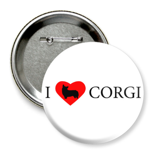 Значок 75мм с принтом Корги В Сердце