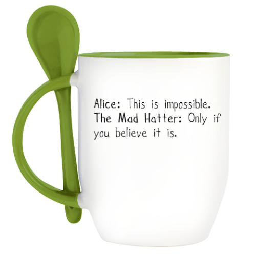 Кружка с ложкой с принтом Алиса в стране чудес/ Alice in wonderland