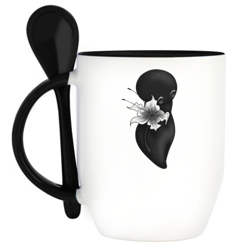 Кружка с ложкой Тень с цветочком