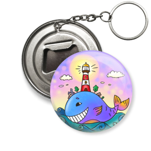 Брелок-открывашка с принтом  «Кит и маяк»