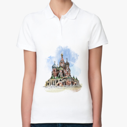 Женская рубашка поло (печать) с принтом Собор Василия Блаженного