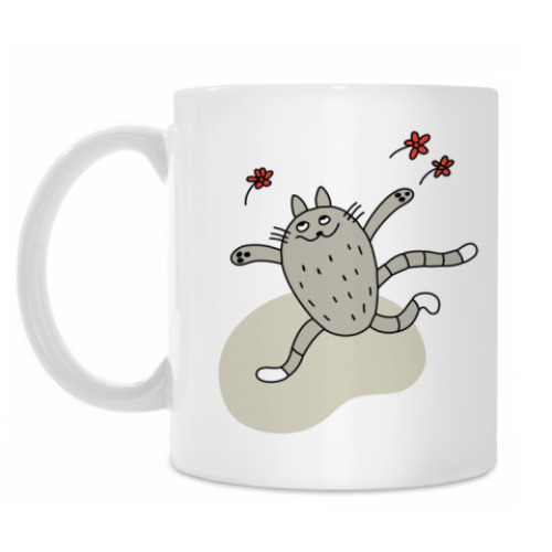 Кружка с принтом Кот с цветами