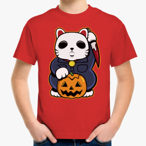 Детская футболка Halloween Maneki Neko и тыква