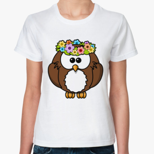 Классическая футболка Сова с цветами