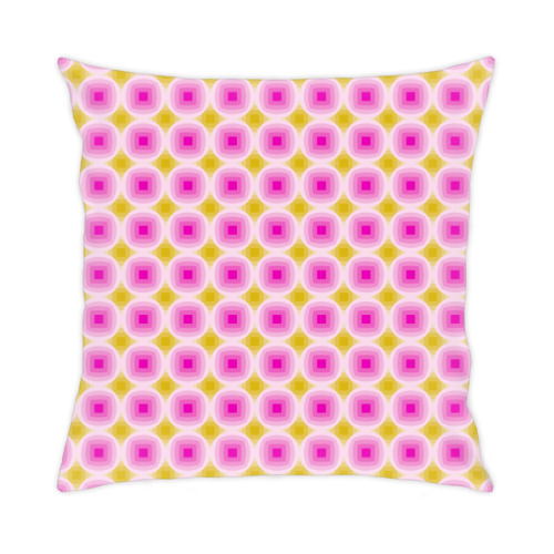 Подушка с принтом Розовый и желтый. Круг и квадрат.