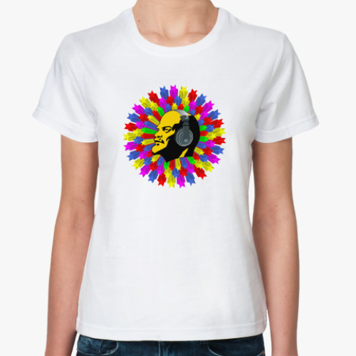 Классическая футболка с принтом Ленин в наушниках. Звезды коммунизма.