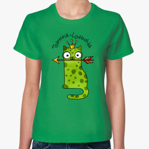 Женская футболка с принтом Принцесса Кошка лягушка в короне