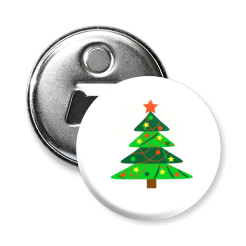 Магнит-открывашка с принтом Новогодняя ёлка