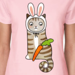 Кот веган в шапке с заячьими ушами