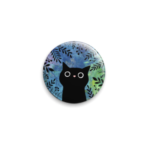 Значок 25мм с принтом Черный кот