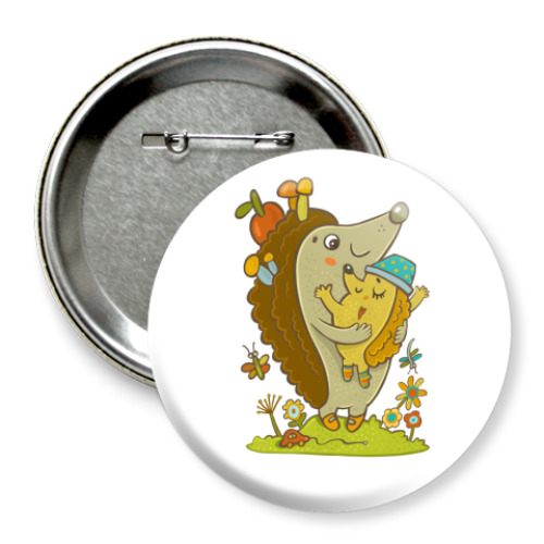 Значок 75мм  Ежик с мамой