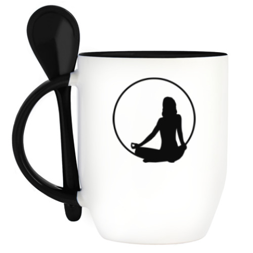 Кружка с ложкой Йога - Медитация на закате