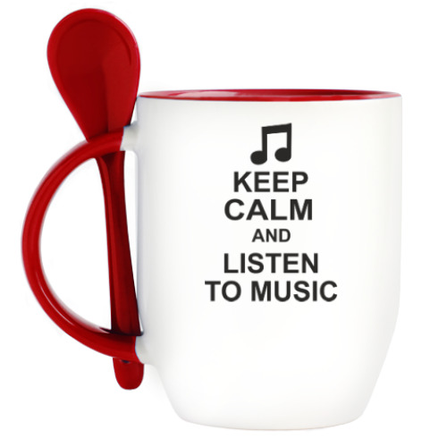 Кружка с ложкой с принтом Кeep calm and listen to music