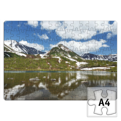 Пазл Полуостров Камчатка, горы, горное озеро, отражение