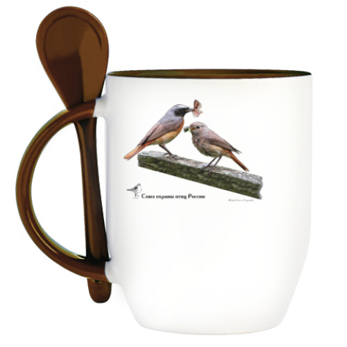 Кружка с ложкой с принтом Обыкновенные горихвостки