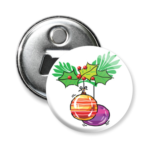 Магнит-открывашка с принтом Елочные шары