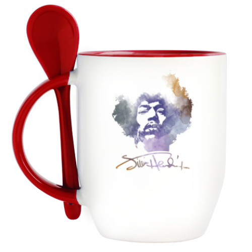 Кружка с ложкой с принтом  Jimi Hendrix - Джими Хендрикс