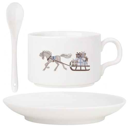 Кофейный набор с принтом Horse and sleigh with gifts