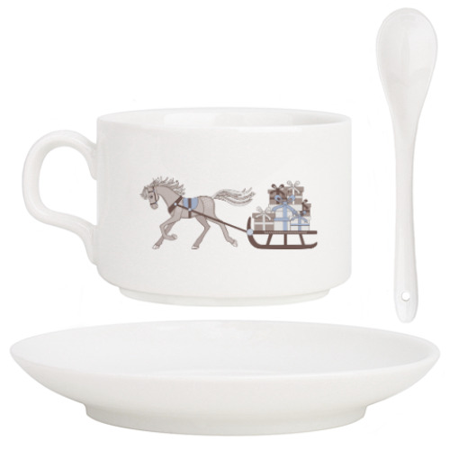 Кофейный набор с принтом Horse and sleigh with gifts