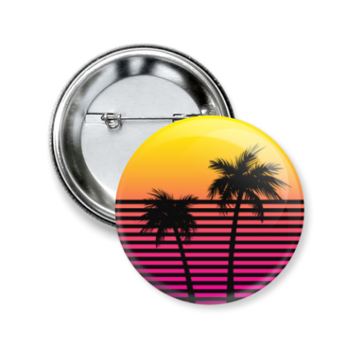 Значок 50мм с принтом Закат в Майями
