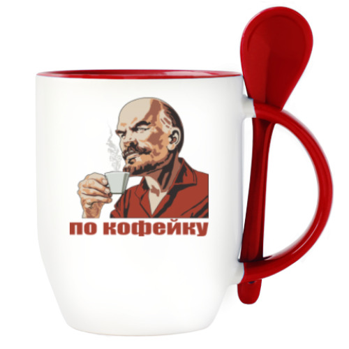 Кружка с ложкой с принтом Ильич и кофе