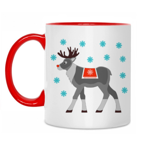 Кружка с принтом Reindeer and snowflakes