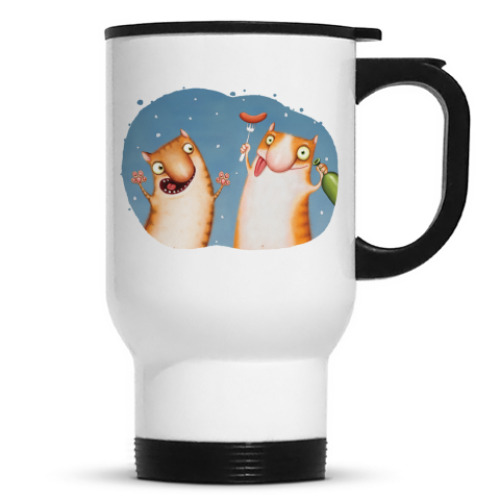 Кружка-термос с принтом Пьяные Коты
