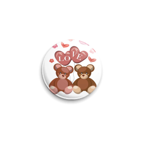 Значок 25мм с принтом Влюбленные мишки