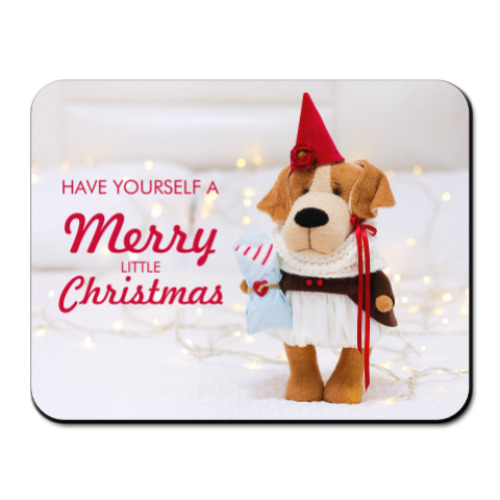 Коврик для мыши с принтом Новогодняя собачка