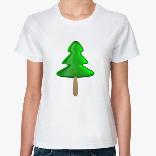 Классическая футболка с принтом Новогодняя ёлка