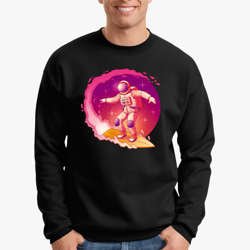 Свитшот с принтом Космонавт серфер на волне