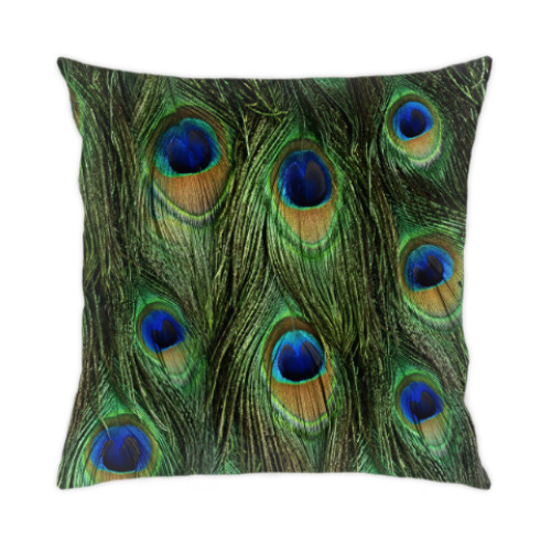 Подушка с принтом Перья павлина