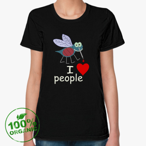 Женская футболка из органик-хлопка Комар. I love people