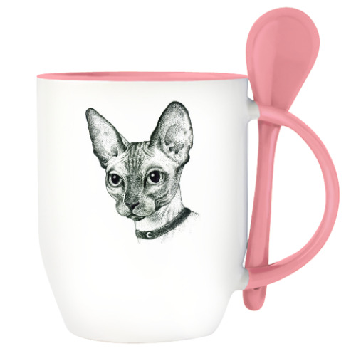Кружка с ложкой с принтом Сфинкс