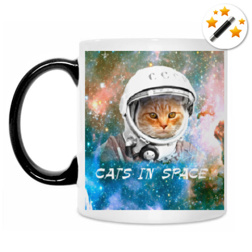 Кружка-хамелеон с принтом Кот в космосе