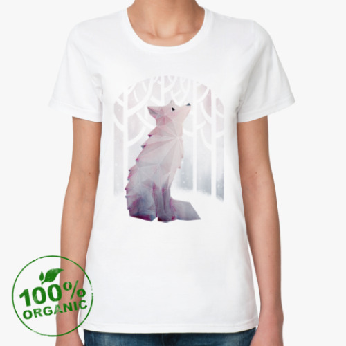 Женская футболка из органик-хлопка Зимний Лис в снегу Winter fox